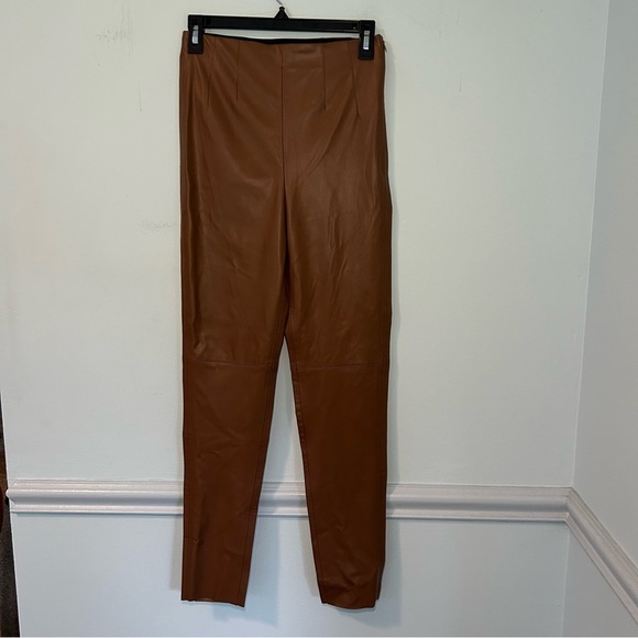 Zara Brown Faux Leather High Waisted Skinny Pants Size Small - Picture 1 of 12